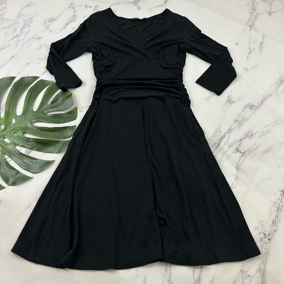 Betabrand Womens Jersey Knit Dress Size M Black Ruched Stretch Pockets - Picture 1 of 10